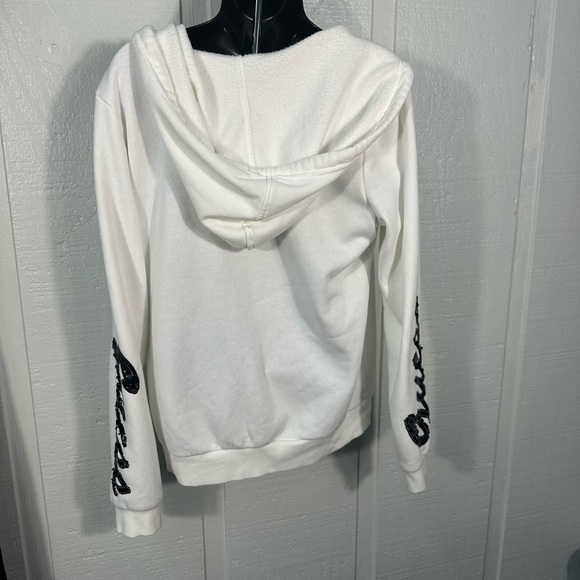 Guess White Zip up Hooded Jacket with Sequins Size Medium EUC - Picture 7 of 10